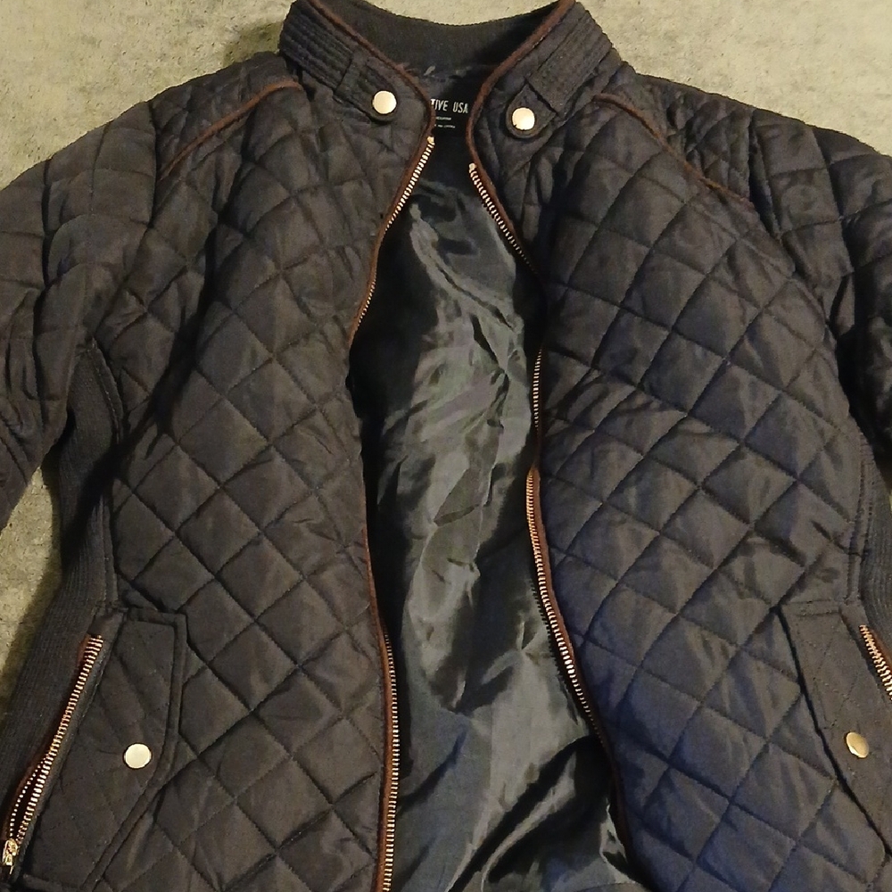 Active USA Black Coat with Brown Accents
